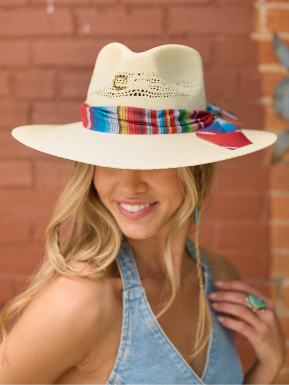 Charlie Horse Fiesta Straw Cowgirl Hat Serape Band Size Small